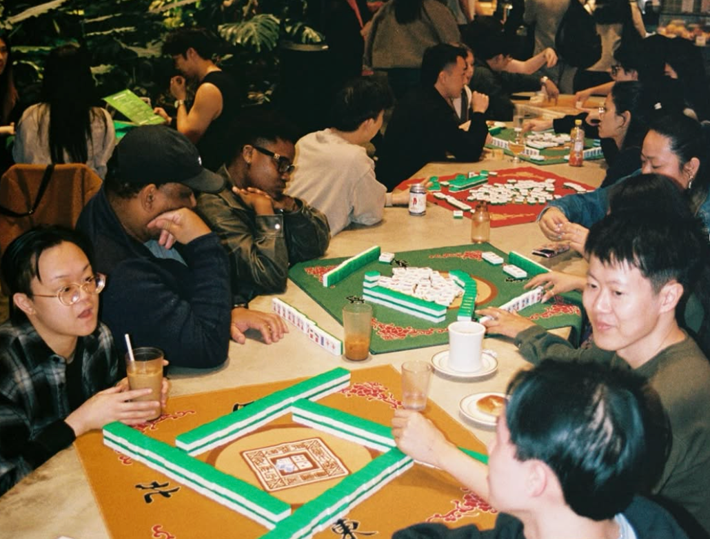 Family playing American Mahjong